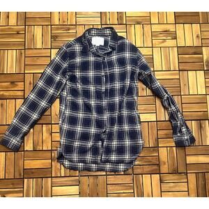 Medium: REIGN STORM Navy& GrayPlaid Flannel Long Sleeve Button Shirt Men's Used